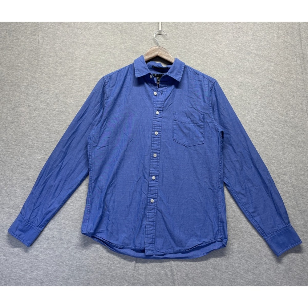 21 Men Fitted Shirt Medium Blue Cotton Pleated Long Sleeve Button Up Casual Wear